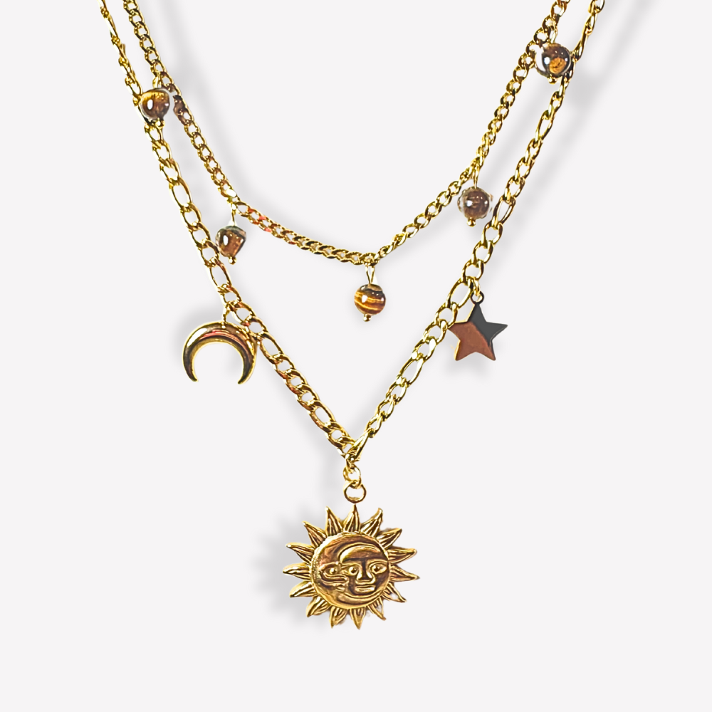 Collier Double Charms Soleil, Lune & Étoiles  | Gaou Bijoux