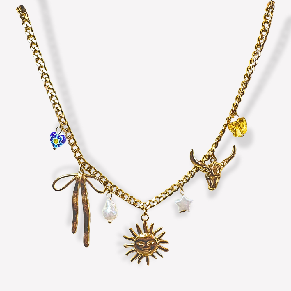 Collier Charms Soleil & Tête de Taureau  | Gaou Bijoux