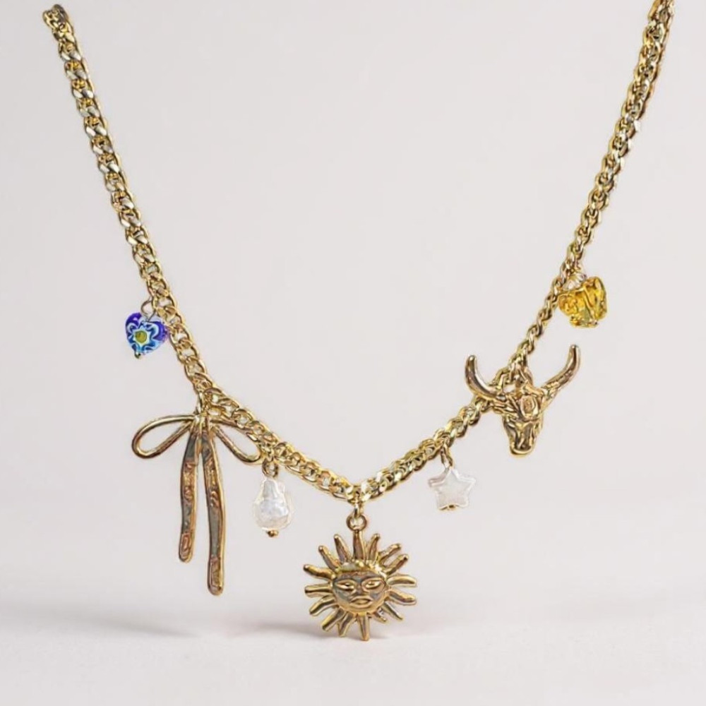 Collier Charms Soleil & Tête de Taureau  | Gaou Bijoux