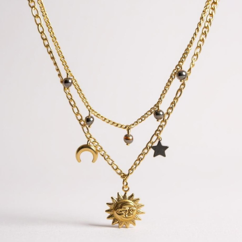 Collier Double Charms Soleil, Lune & Étoiles  | Gaou Bijoux