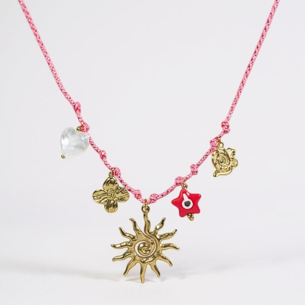 Collier Charms Soleil & Cordon Rose Fushia  | Gaou Bijoux