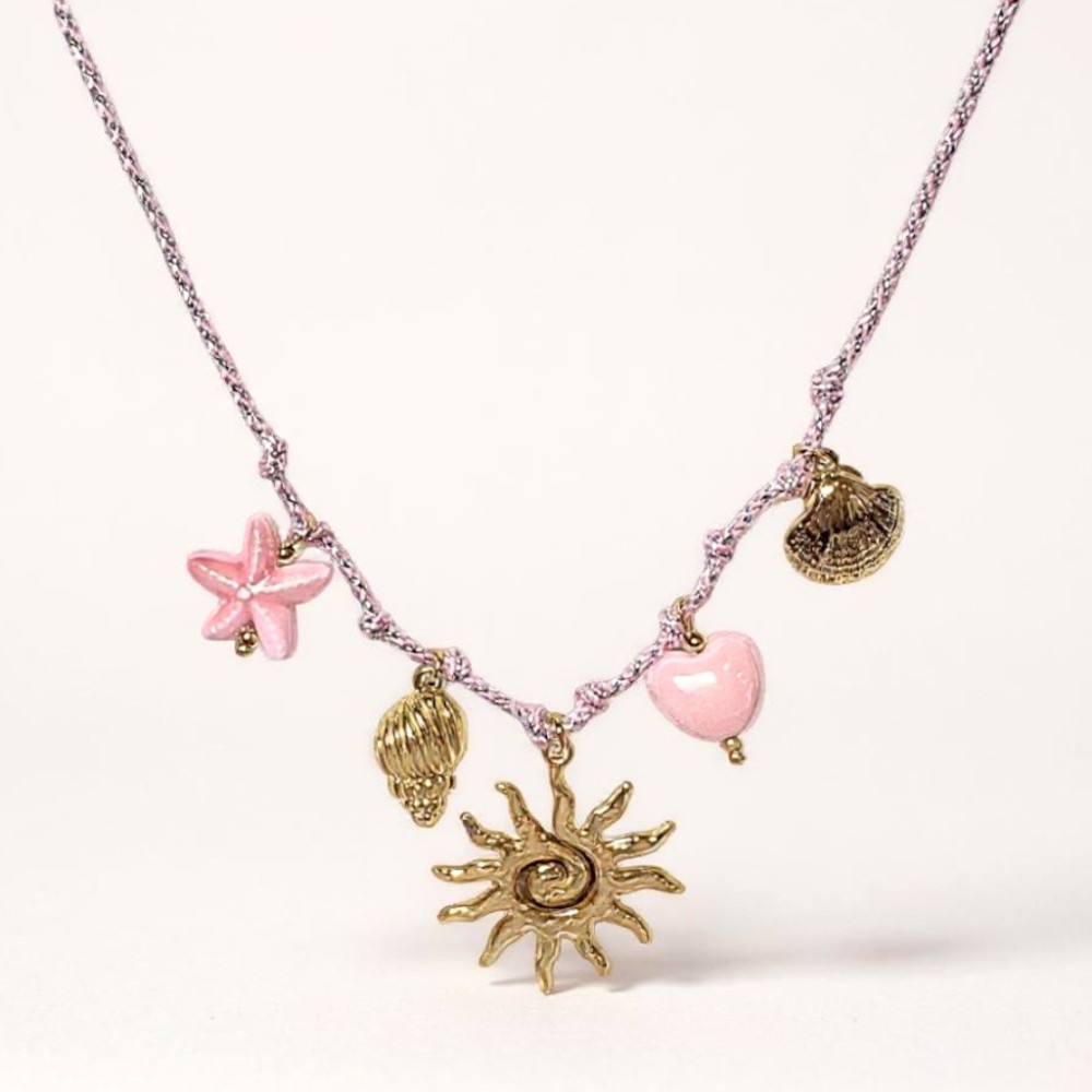Collier Charms Soleil & Cordon Rose Poudré  | Gaou Bijoux
