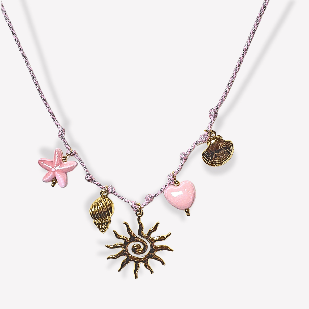 Collier Charms Soleil & Cordon Rose Poudré  | Gaou Bijoux