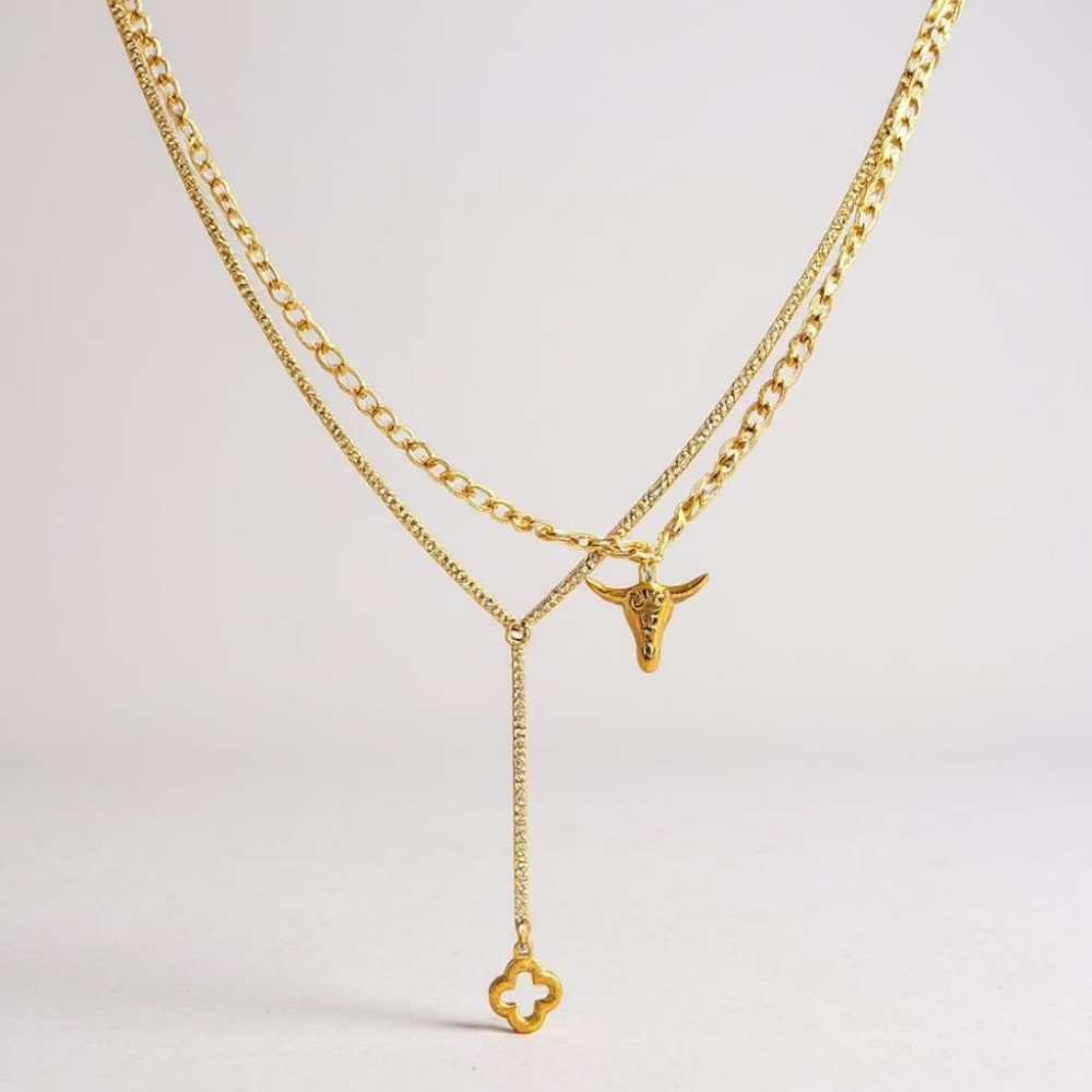 Collier double buffle acier  | Gaou Bijoux