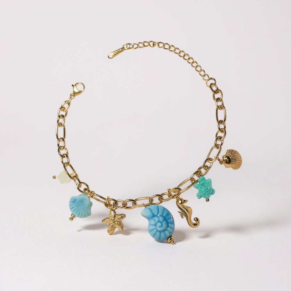 Bracelet Charms Océan Doré & Turquoise | Collier Charms Personnalisable
