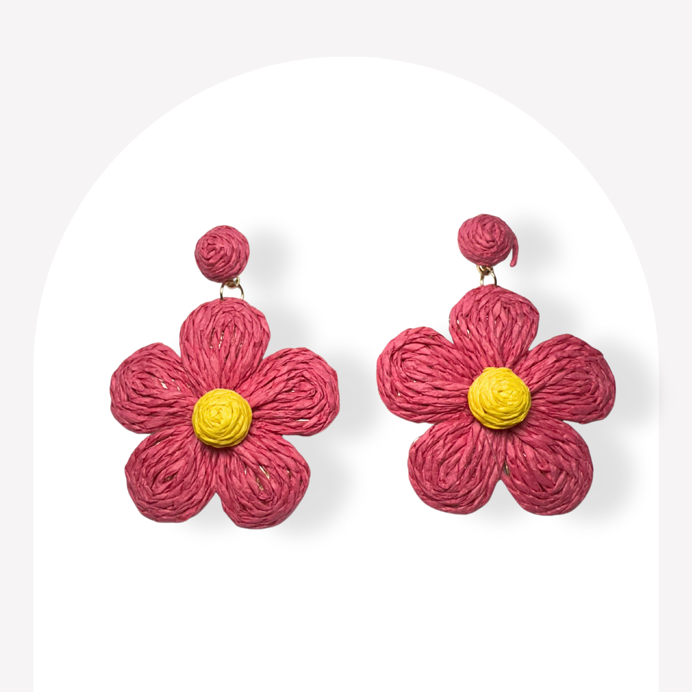 Boucles d’oreilles fleurs en raphia
