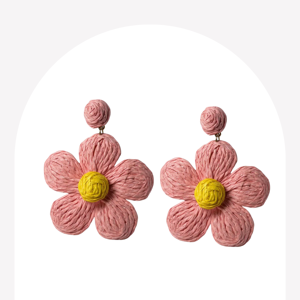 Boucles d’oreilles fleurs en raphia