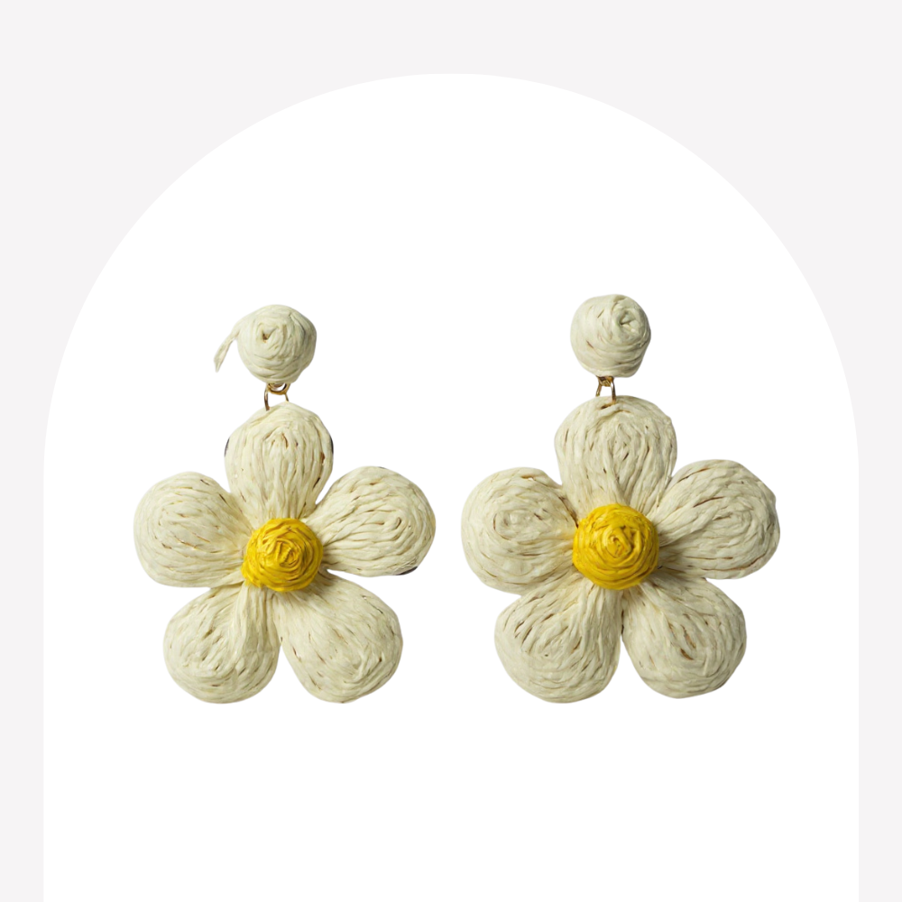 Boucles d’oreilles fleurs en raphia