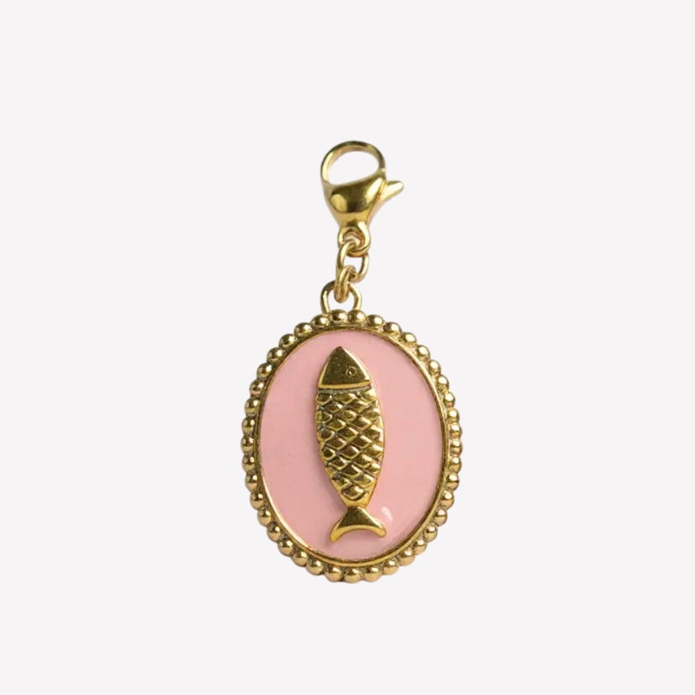 Charm Médaillon Poisson Rose | Collier Charms Personnalisé