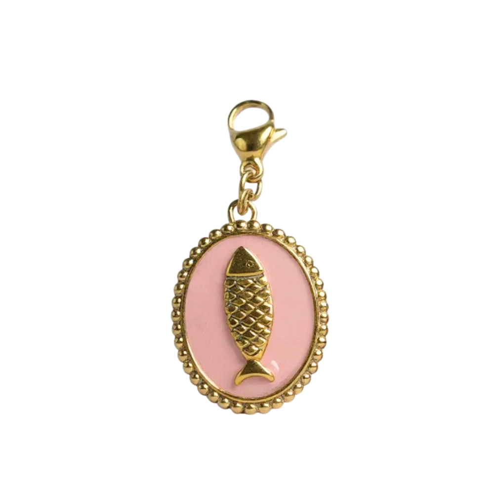 Charm Médaillon Poisson Rose | Collier Charms Personnalisé