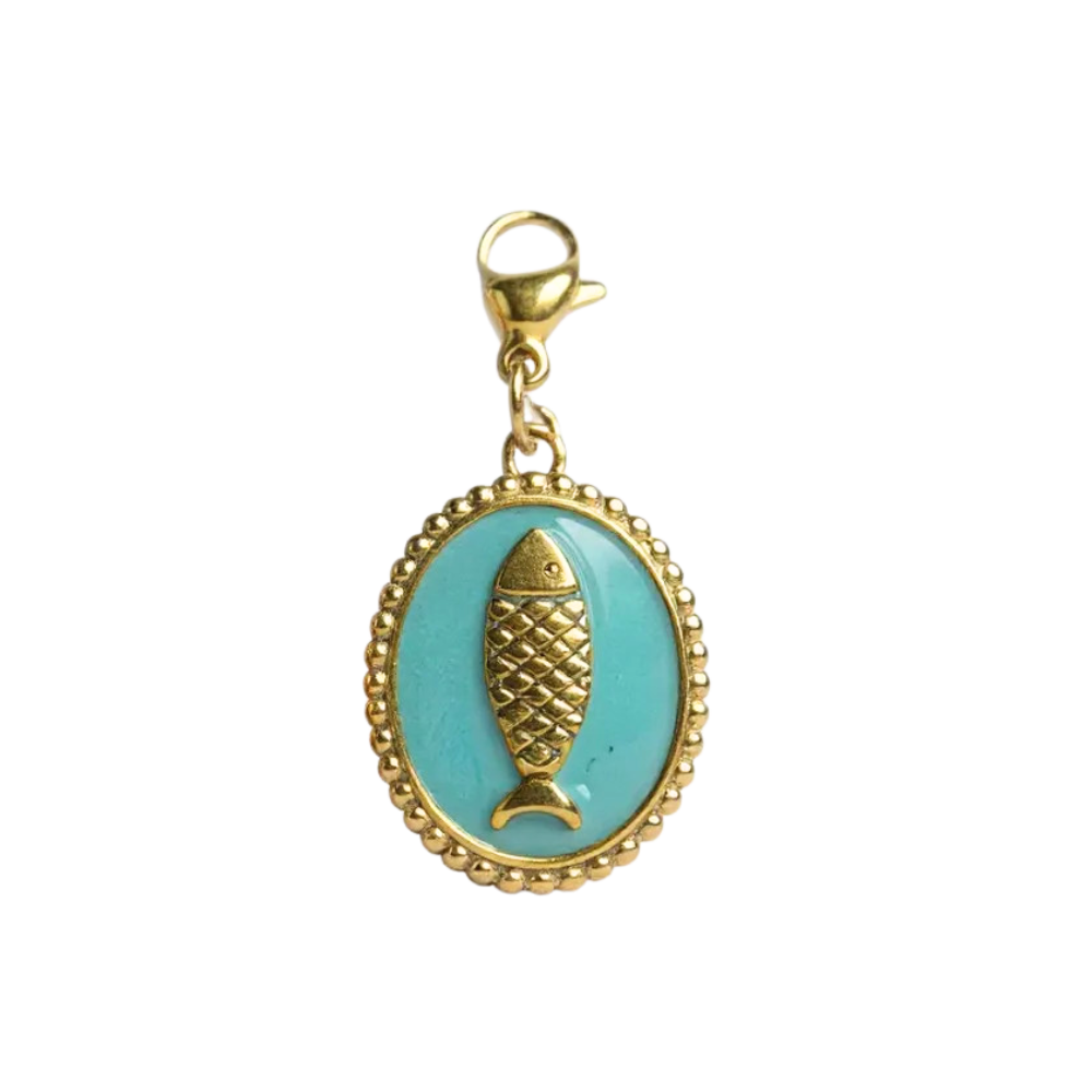 Charm Médaillon Poisson Turquoise | Collier Charms Personnalisé