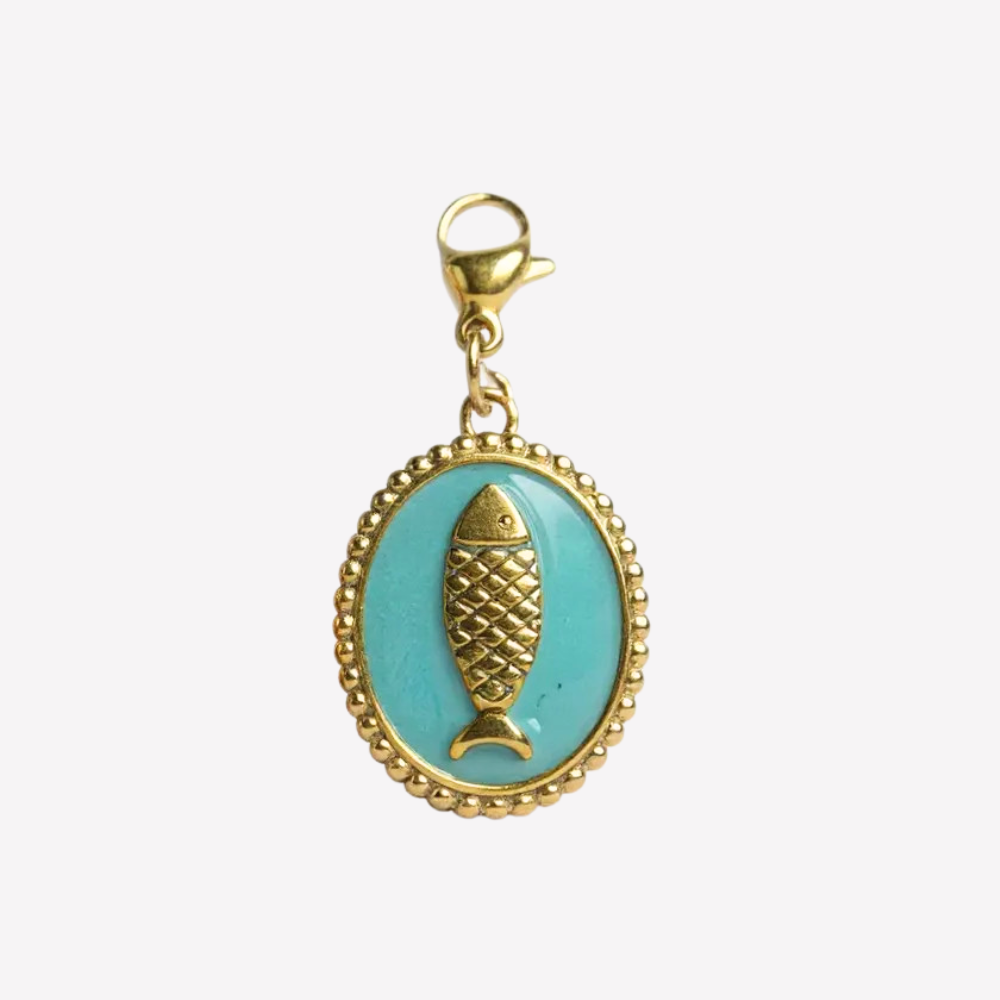 Charm Médaillon Poisson Turquoise | Collier Charms Personnalisé