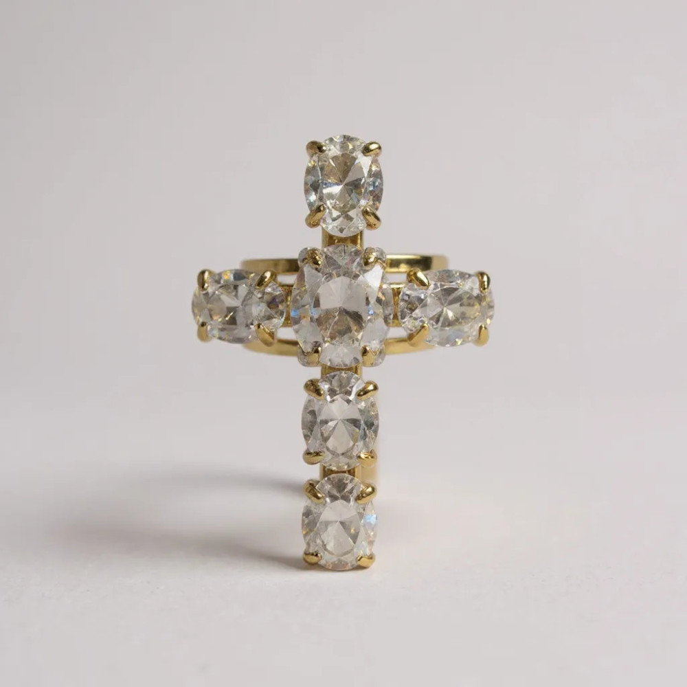 bague croix strass acier inoxydable réglable