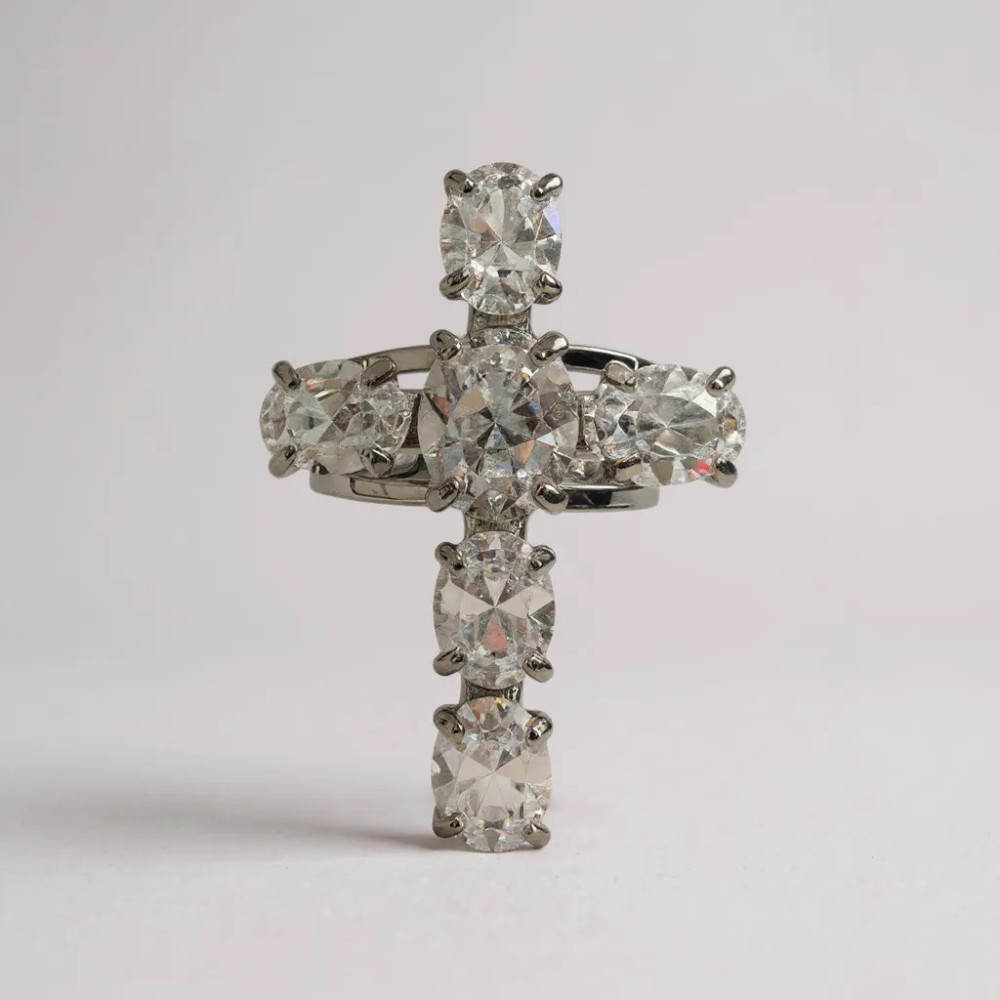 bague croix strass acier inoxydable réglable