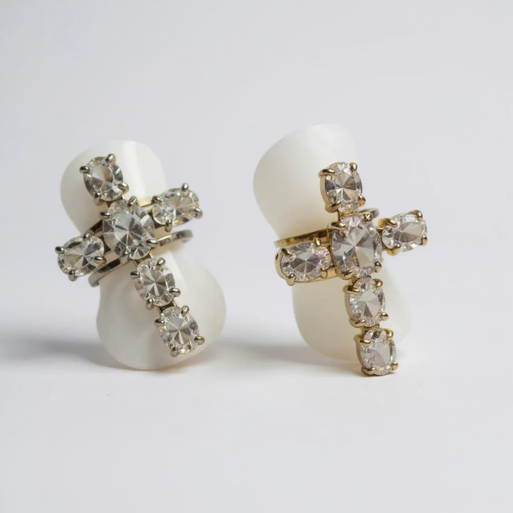 bague croix strass acier inoxydable réglable