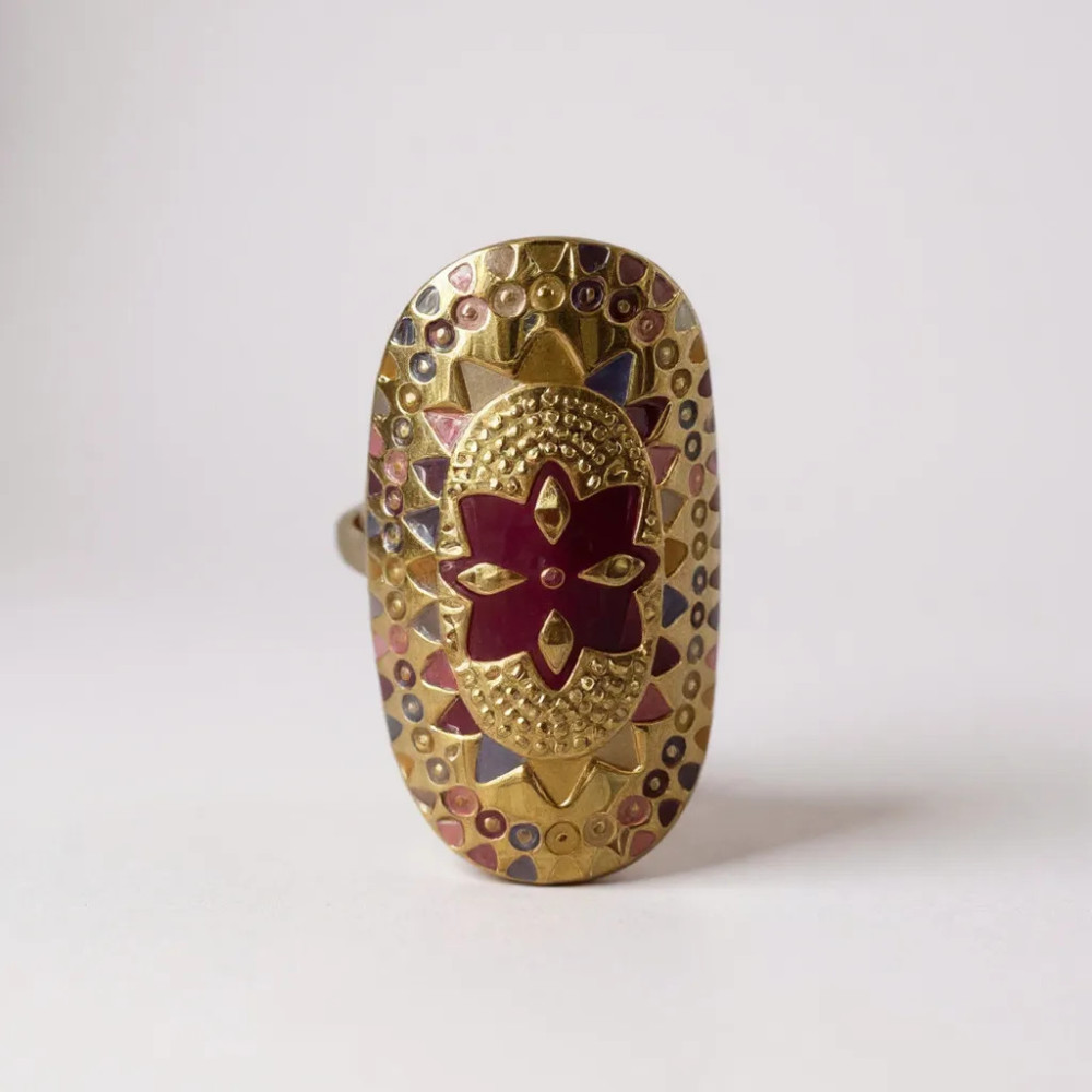 bague orientale dorée émaillée acier inoxydable réglable