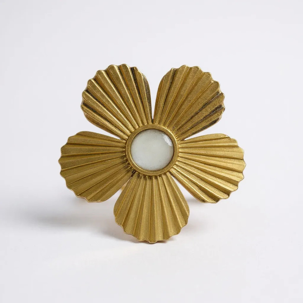 bague fleur nacre blanche acier inoxydable réglable