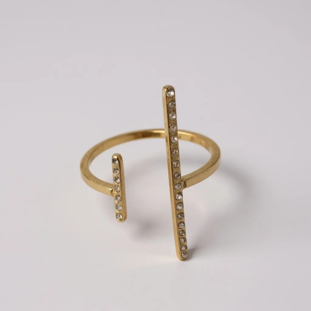 bague dorée ouverte strass acier inoxydable