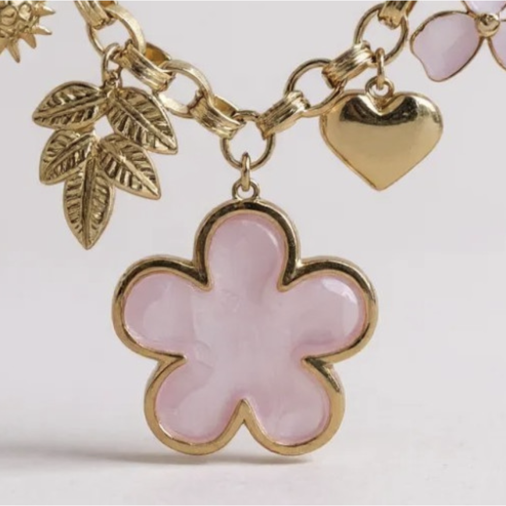 Collier Charms Doré Fleur Rose | Gaou Bijoux