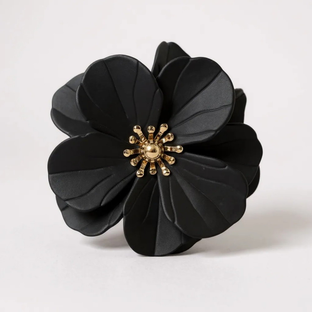 Bague Fleur Dorée Noire en acier inoxydable - Gaou Bijoux