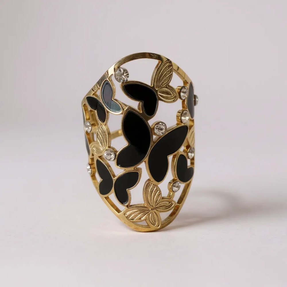 Bague Papillons Dorée et Noire ajustable | Gaou Bijoux