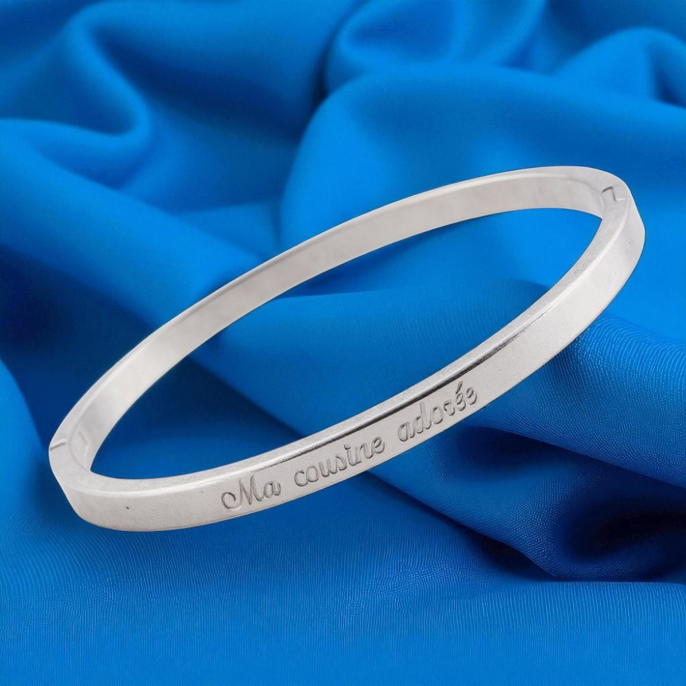 jonc argenté gravé ma cousine adorée acier inoxydable