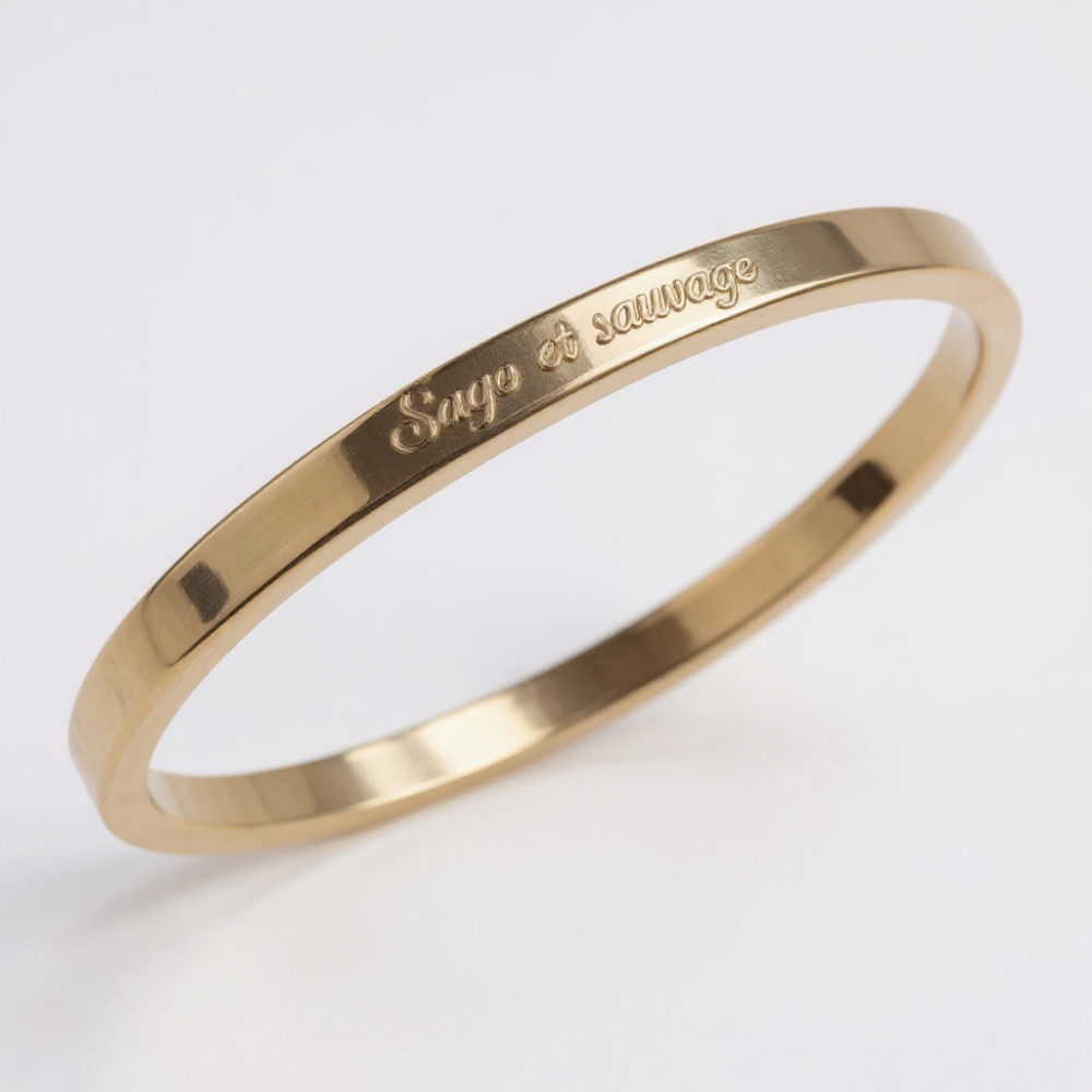 jonc doré gravé sage et sauvage acier inoxydable