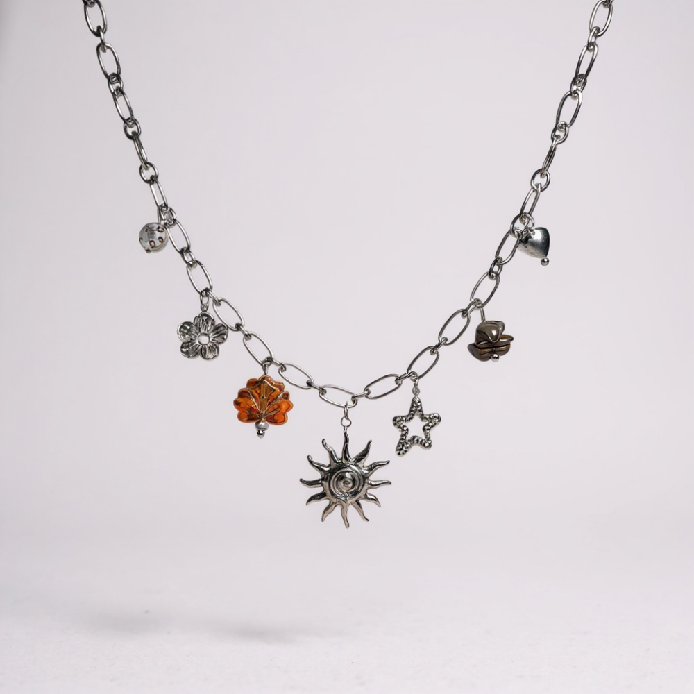 collier charms soleil étoile fleur cœur acier inoxydable
