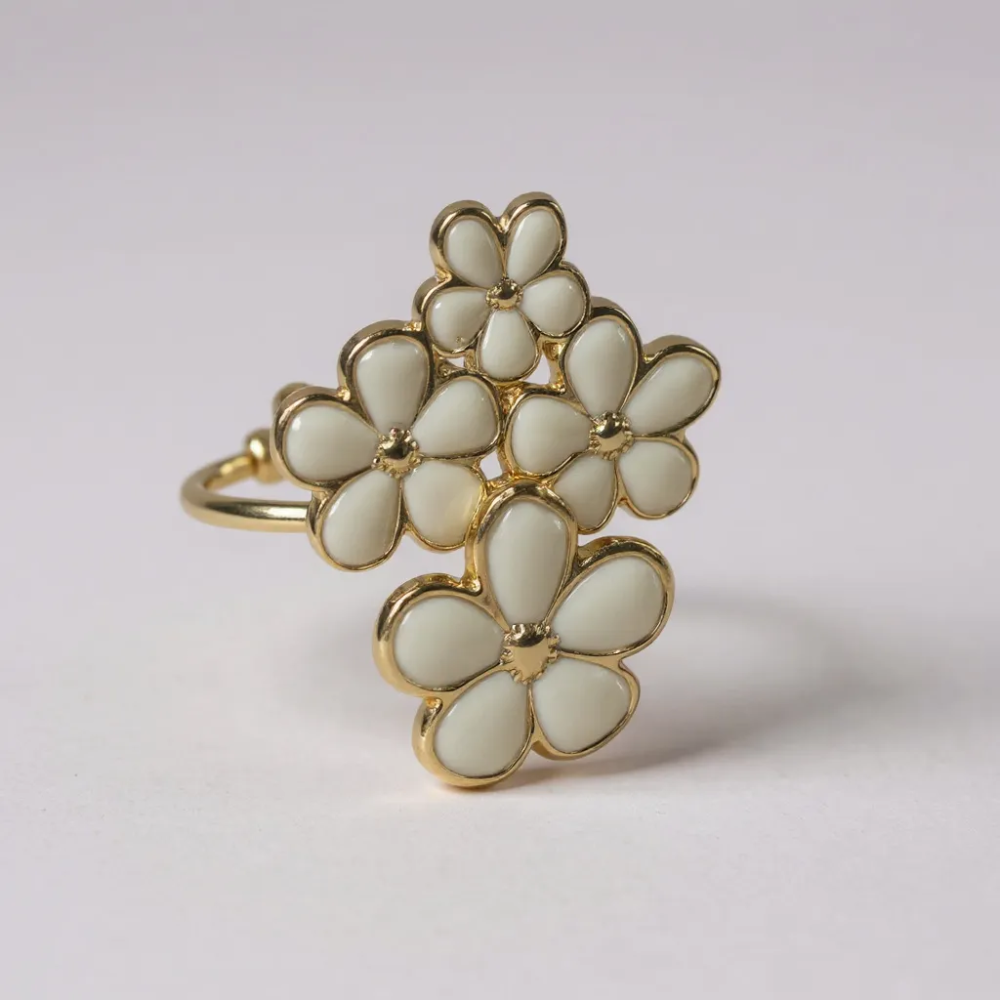Bague Fleur Dorée Blanc en acier inoxydable