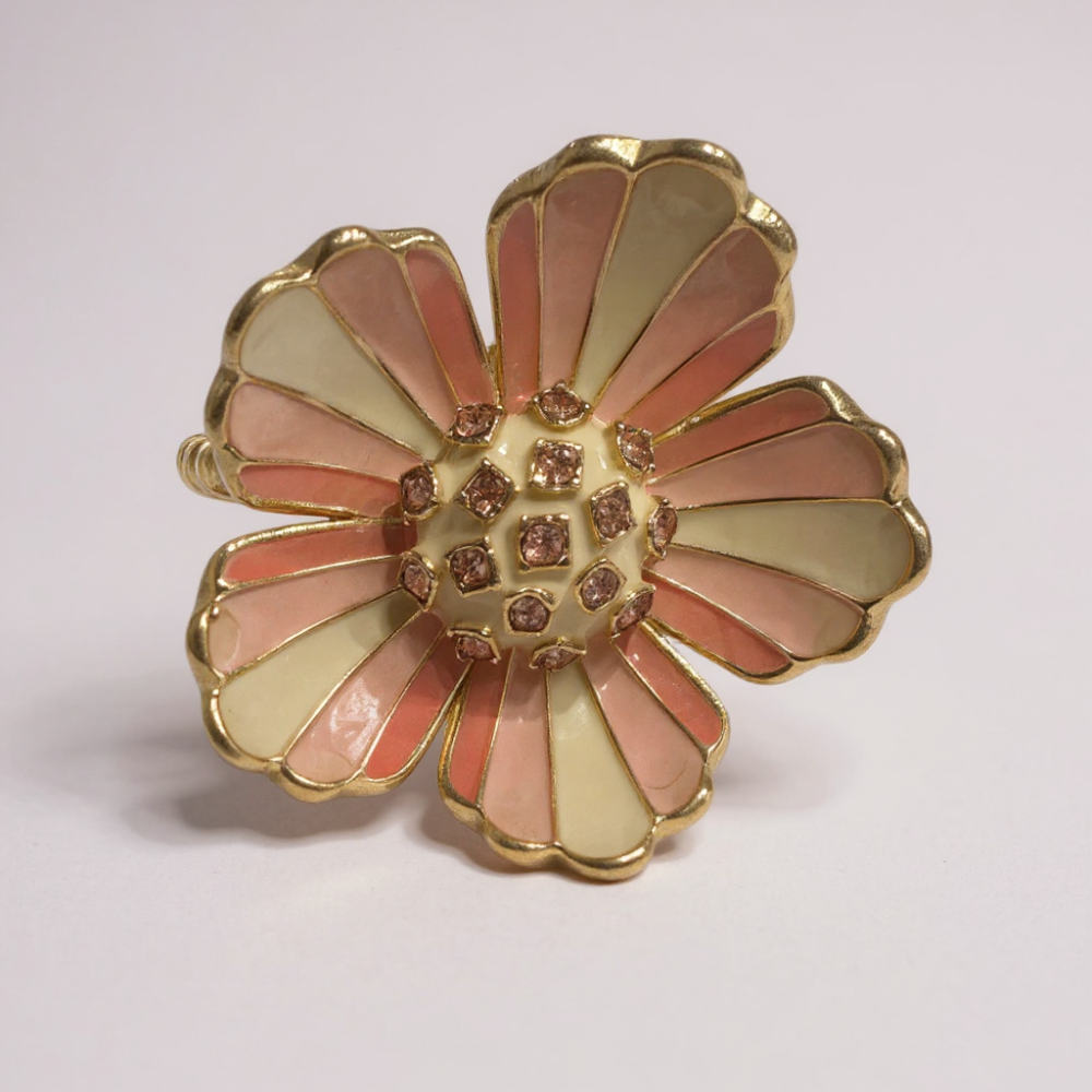 Bague fleur rose en acier inoxydable avec cristaux - Gaou Bijoux