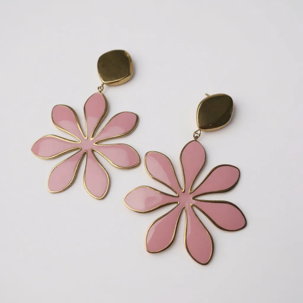 Boucles d’oreilles Fleur Rose | Boucles acier inoxydable Gaou Bijoux