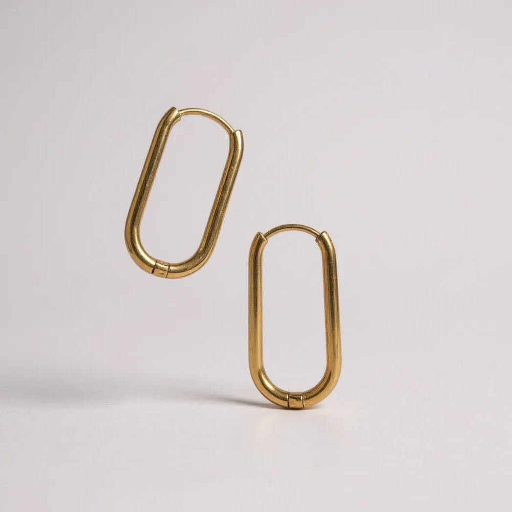 Boucles d’oreilles créoles rectangle dorées en acier inoxydable