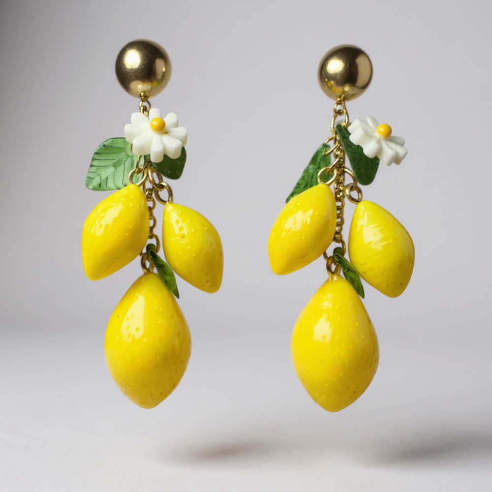 Boucles d’Oreilles Citrons & Fleurs | Boucles acier inoxydable | Gaou Bijoux