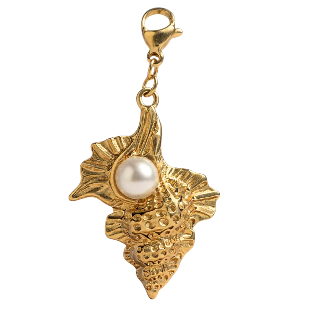 Charm Coquillage Doré & Perle Blanche