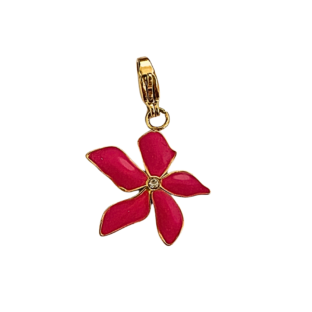Charm Fleur Rose Émaillée