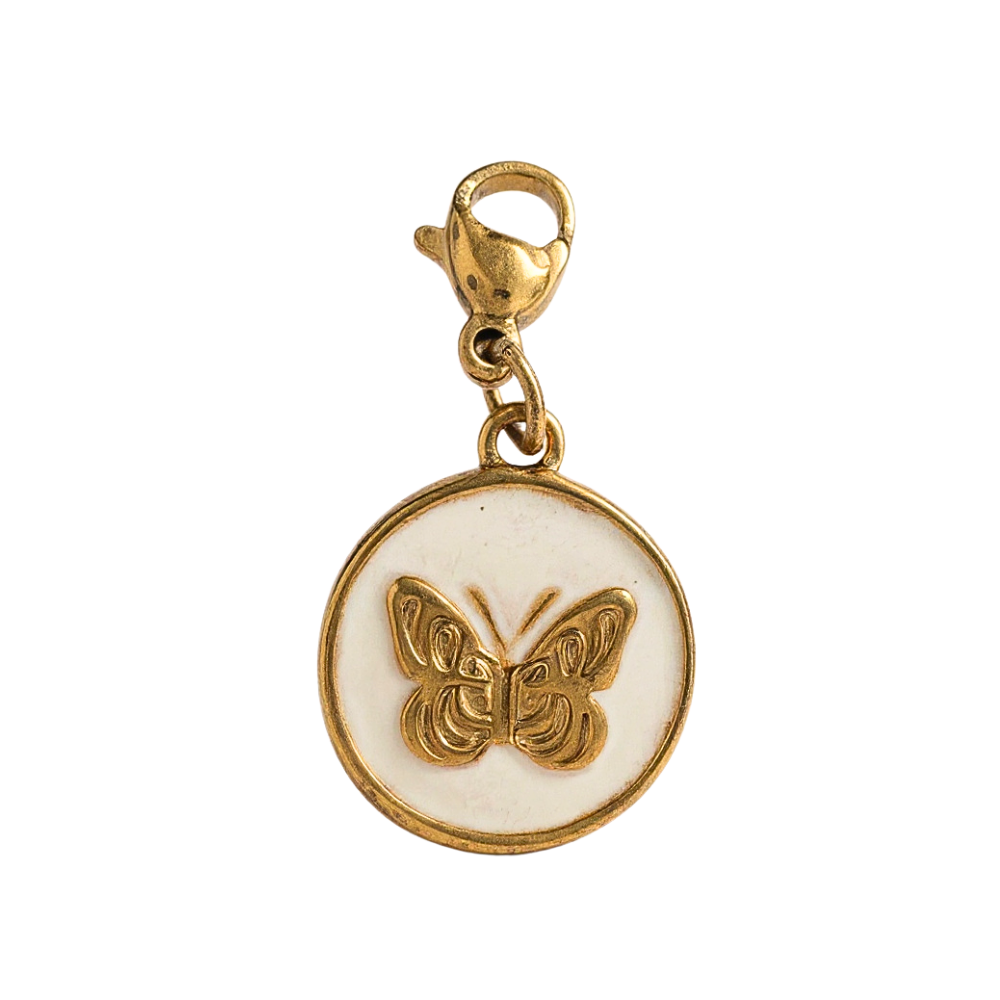 Charm Médaillon Papillon Blanc