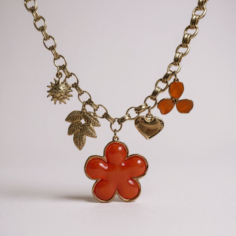 Collier Charms Doré Fleur Rose | Gaou Bijoux