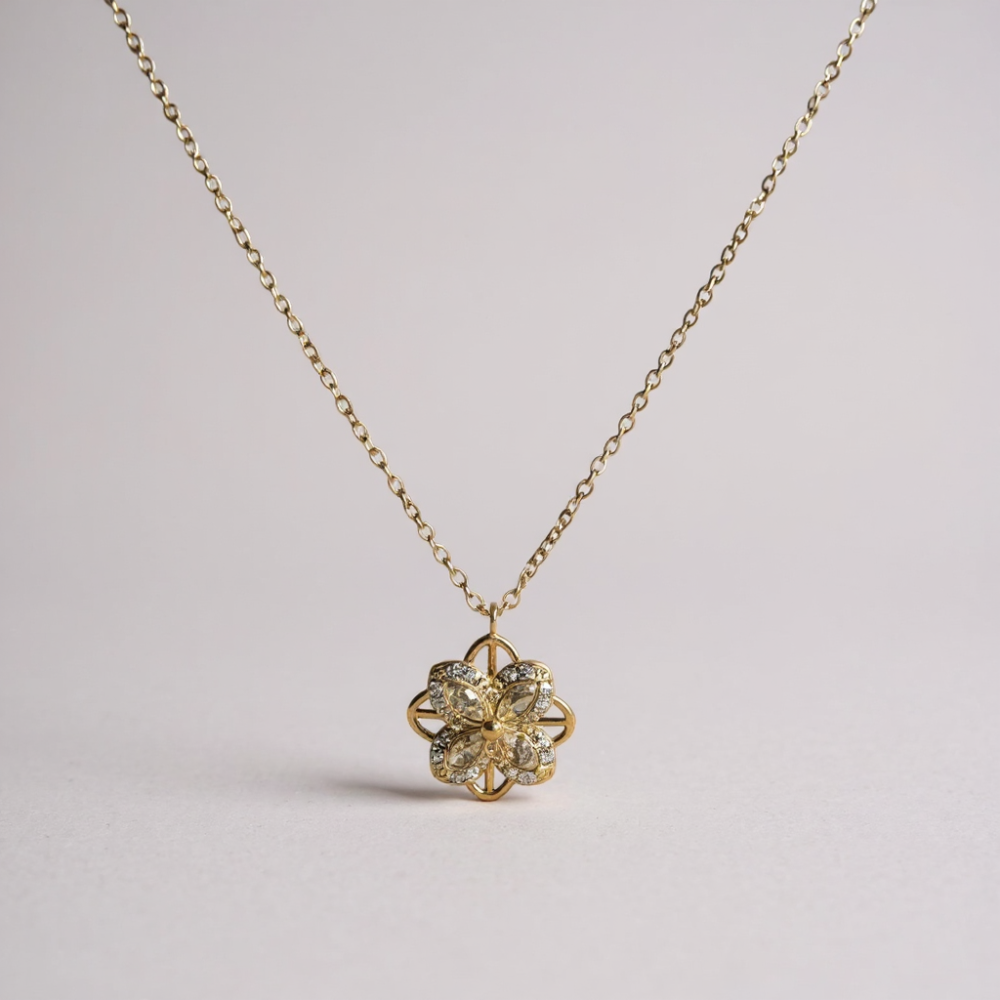 Collier Antistress fleur tournante avec strass | bijoux acier inoxydable | Gaou Bijoux