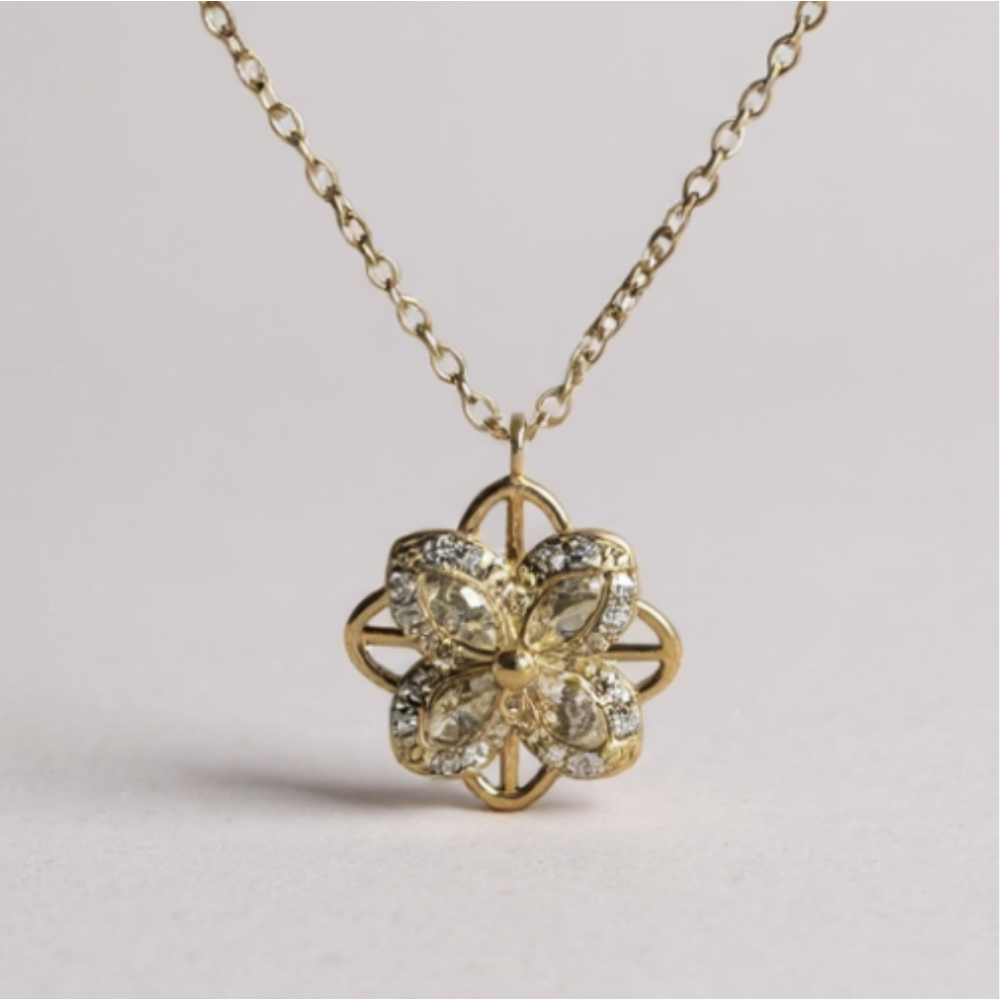 Collier Antistress fleur tournante avec strass | bijoux acier inoxydable | Gaou Bijoux