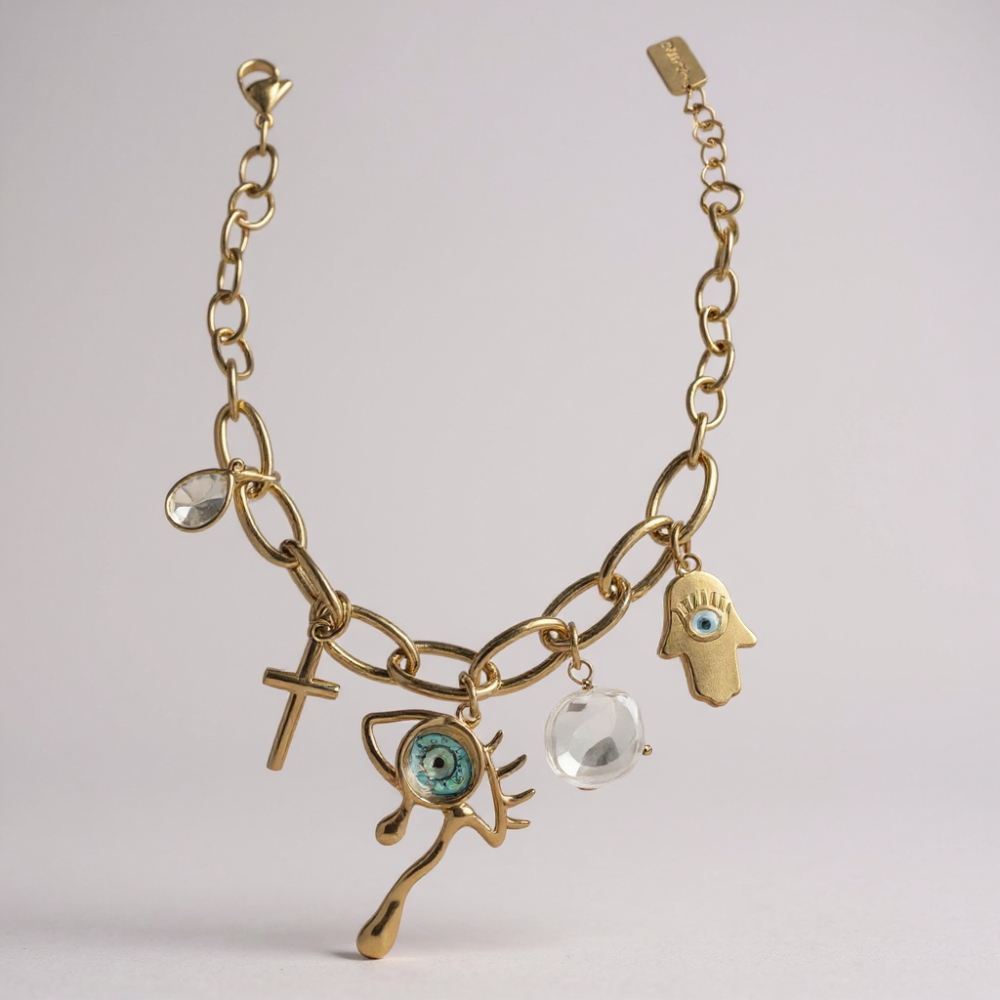 Bracelet charms protecteurs doré – bijou acier inoxydable | Gaou Bijoux