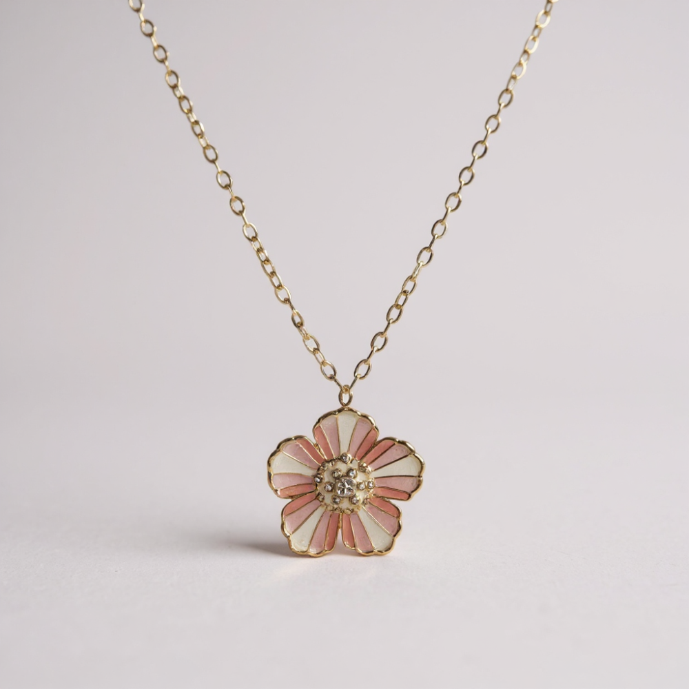 Collier fleur émaillée déclinaisons pastel acier inoxydable | Gaou Bijoux