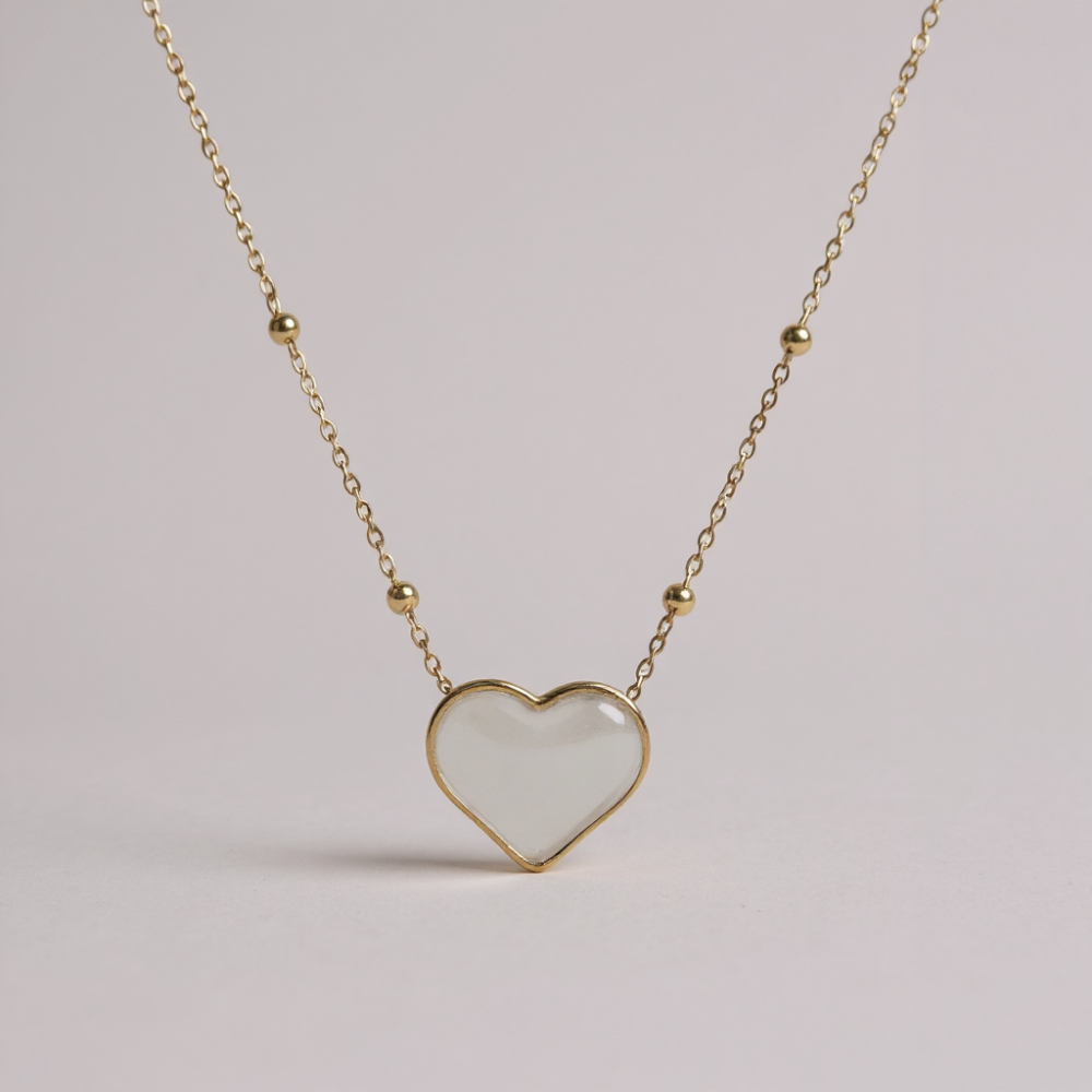 Collier cœur cabochon en acier inoxydable doré