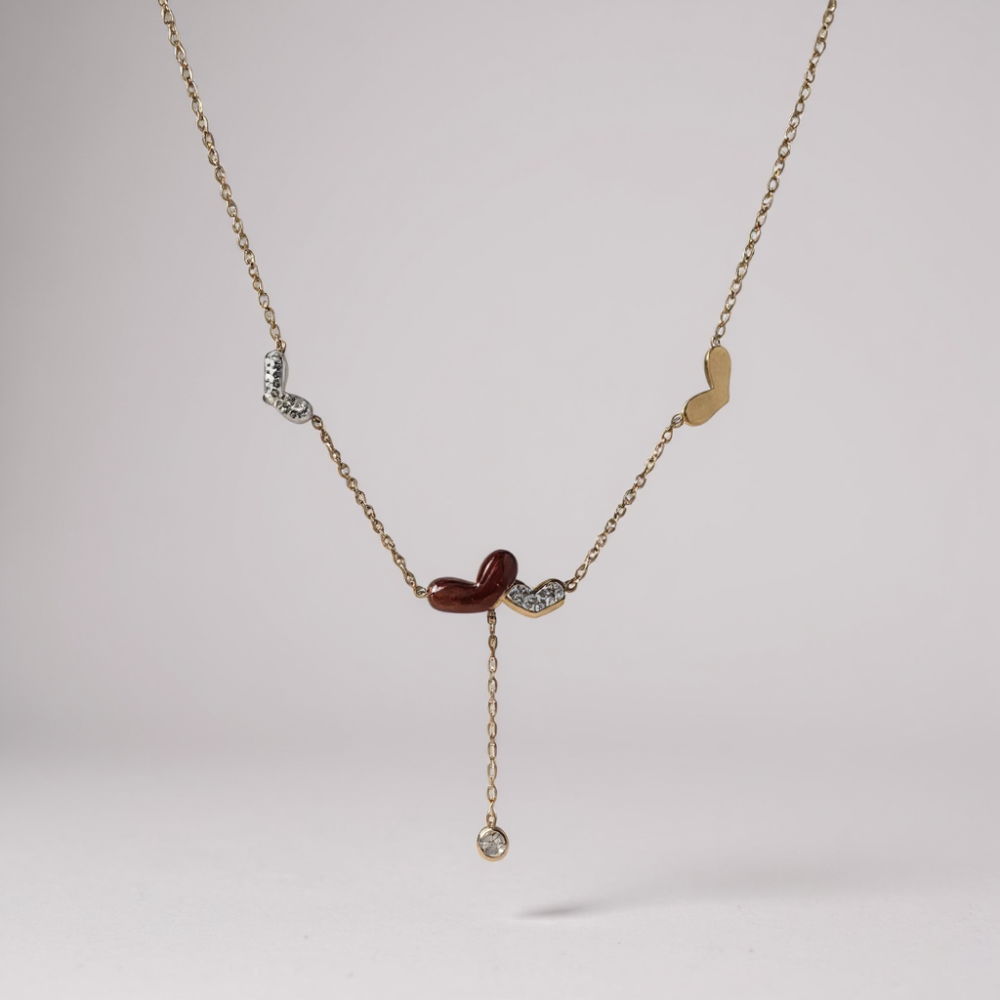 Collier multi-cœurs rose gold acier inoxydable avec strass | Gaou Bijoux