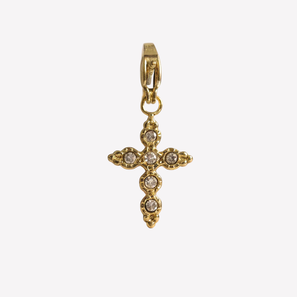 Charm Croix Strassée dorée – collier charms personnalisable | Gaou Bijoux
