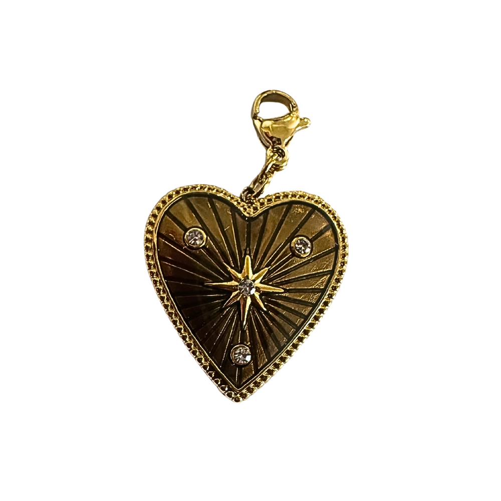 Charm cœur doré avec étoile et strass pour collier charms personnalisable