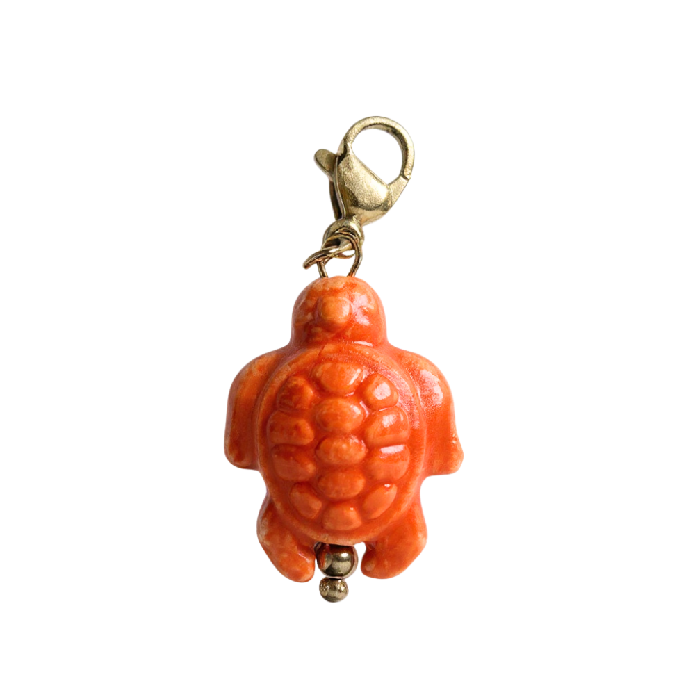 Charm tortue orange en acier inoxydable et émail pour collier charms personnalisable