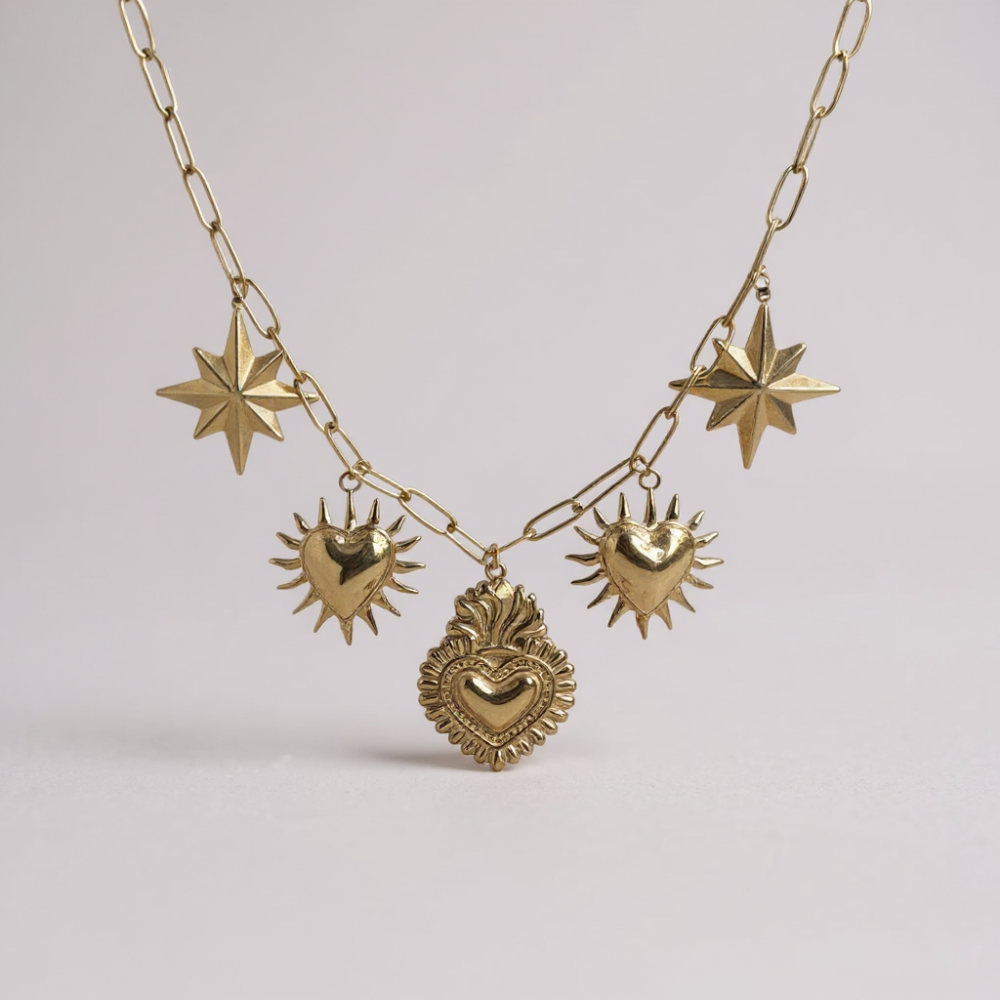 Collier ALMA – collier doré étoiles et cœur sacré | bijoux acier inoxydable | Gaou Bijoux