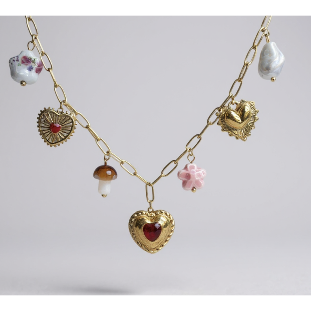 Collier charms cœurs et perles colorées en acier inoxydable | Gaou Bijoux