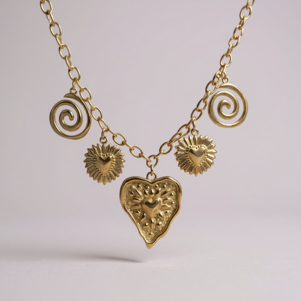 Collier cœurs et spirales dorées en acier inoxydable | Gaou Bijoux