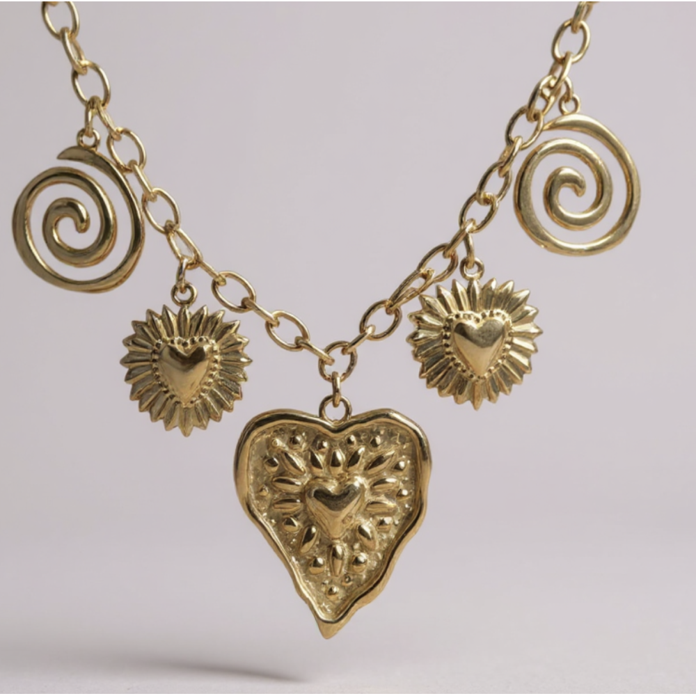 Collier cœurs et spirales dorées en acier inoxydable | Gaou Bijoux